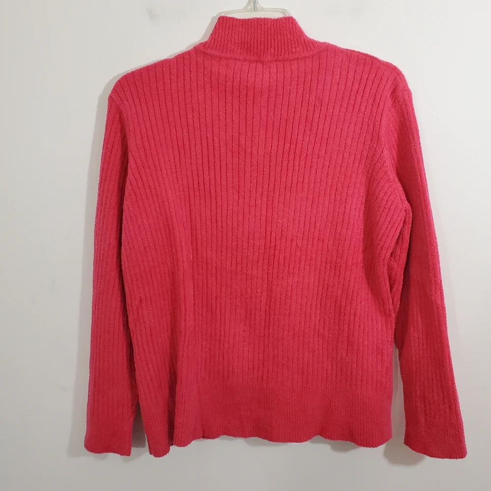 NWT Talbots Chenille Texture Zip Front Cardigan Sweater Knit Pink Size Large